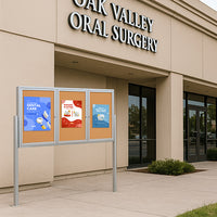 Freestanding 3 Door Outdoor Bulletin Board 96x48 with Posts | All Weather Metal Display Case
