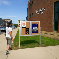 Freestanding 2 Door Outdoor Enclosed Bulletin Board 84x30 with Posts
