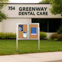 Freestanding 2 Door Outdoor Enclosed Bulletin Board 40x50 with Posts