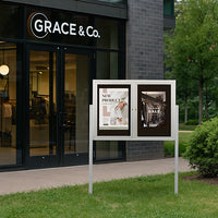 Freestanding 2 Door Outdoor Enclosed Bulletin Board 48x48 with Posts