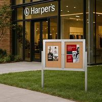 Freestanding 2 Door Outdoor Enclosed Bulletin Board 60x48 with Posts