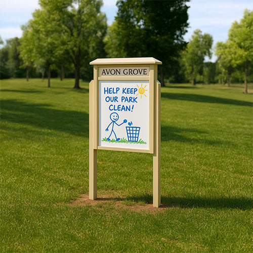 18" x 24" Standing Outdoor Message Center Magnetic White Dry Erase Board with Header (Single Door)
