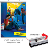 Wall Mount, Ceiling Mount, Fast Change 18" WIDE Snap Bar Set in a Silver Finish - Display at any length Graphic