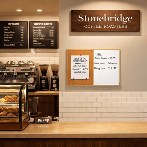 Value Line Combo Board 18x12 Wood Framed Cork Bulletin Marker Board (Open Face with Wood Trim)