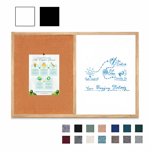 Value Line Combo Board 18x12 Wood Framed Cork Bulletin Marker Board (Open Face with Wood Trim)