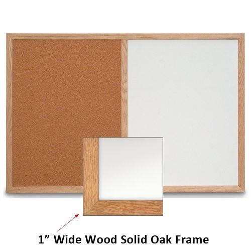 18x36 MAGNETIC WHITEBOARD / CORK COMBINATION HAS 1" WIDE SOLID OAK FRAME