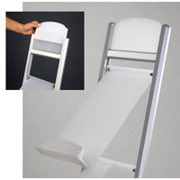 2-Tier Header Panel comes with a Permanent Frosted Acrylic Header along with a Clear Acrylic for Protection. Either slide in a paper header for easy changes, or print directly onto the Frosted Header.