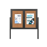 Freestanding 2 Door Outdoor Enclosed Bulletin Board 96x30 with Posts