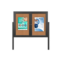 Freestanding 2 Door Outdoor Enclosed Bulletin Board 72x30 with Posts