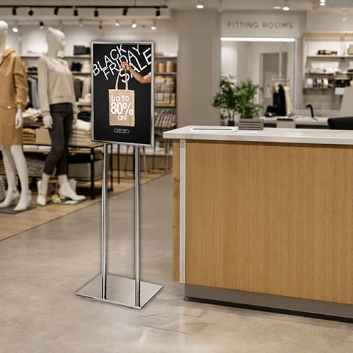 Indoor 14x22 Sturdy All Steel, Economy Sign Holder Floor Stand with Double Post