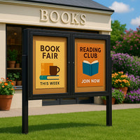 Freestanding 2 Door Enclosed Outdoor Bulletin Boards 40" x 40" with Lights + Posts