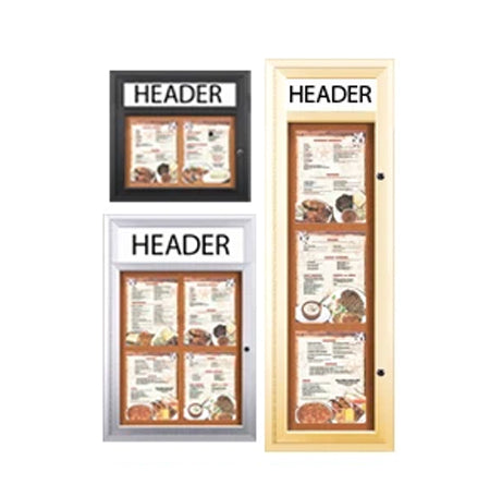 Outdoor Enclosed Menu Cases with Header for 8 1/2" x 11" Portrait Menu (Radius Edge) Sizes