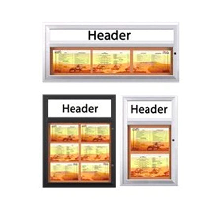 Outdoor Enclosed Menu Cases with Header for 8 1/2" x 14" Portrait Menu (Radius Edge) Sizes
