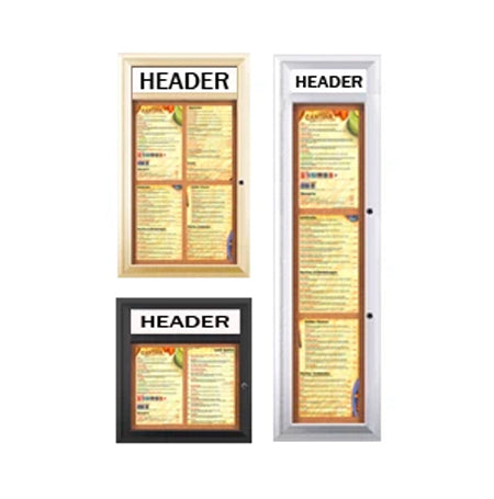 Outdoor Enclosed Menu Cases with Header for 8 1/2" x 14" Portrait Menu Sizes