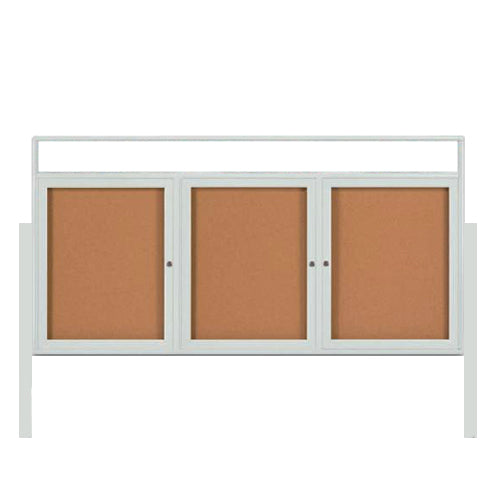 3-DOOR ILLUMINATED HEADER CORKBOARD 96" x 30" RADIUS EDGES WITH MITERED CORNERS (SHOWN IN SATIN SILVER)