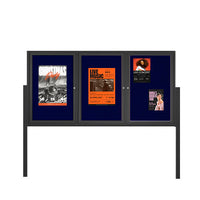 Freestanding 3 Door Outdoor Bulletin Board 96x48 with Posts | All Weather Metal Display Case