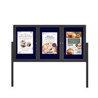 Freestanding 3 Door Outdoor Enclosed Bulletin Board 84x48 with Posts