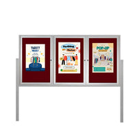 Freestanding 3 Door Outdoor Enclosed Bulletin Board 72x30 with Posts