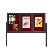 Freestanding 3 Door Outdoor Enclosed Bulletin Board 96x36 with Posts