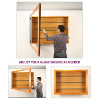 12" DEEP WOOD SHADOWBOX DISPLAY CASE 36x48 WITH ADJUSTABLE GLASS SHELVES