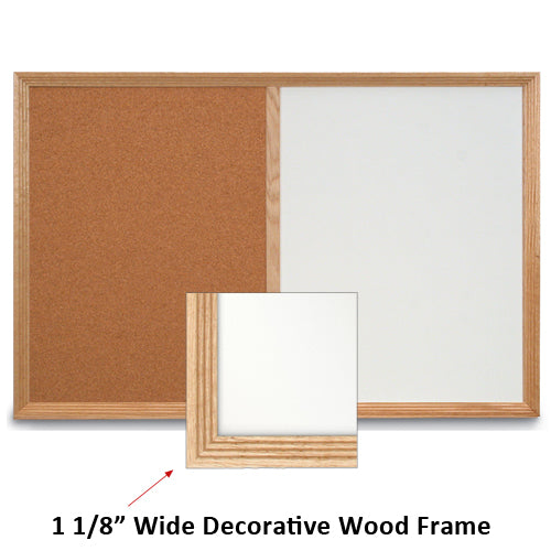36x36 WHITEBOARD / CORK COMBINATION HAS 1 1/8" WIDE DECORATIVE WOOD FRAME