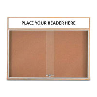 WOOD ENCLOSED 48x36 BULLETIN BOARD WITH SLIDING DOORS & HEADER (SHOWN IN LIGHT OAK)