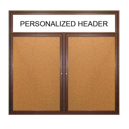 2 DOOR WOOD CORK BOARD 50 x 40 WITH HEADER & LIGHTS (SHOWN IN WALNUT)
