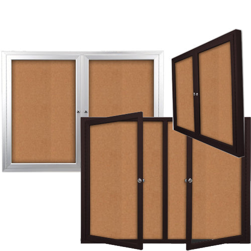 60 x 48 INDOOR Enclosed Bulletin Cork Boards 2 DOOR