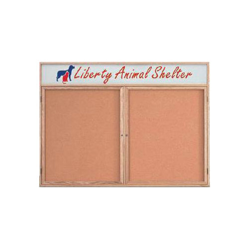 2 DOOR WOOD CORK BOARD 72 x 36 WITH HEADER (SHOWN IN LIGHT OAK)