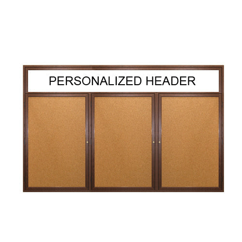 3 DOOR WOOD CORK BOARD 72 x 48 WITH HEADER (SHOWN IN WALNUT)