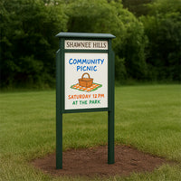 24" x 60" Standing Outdoor Message Center Magnetic White Dry Erase Board with Header (Single Door)