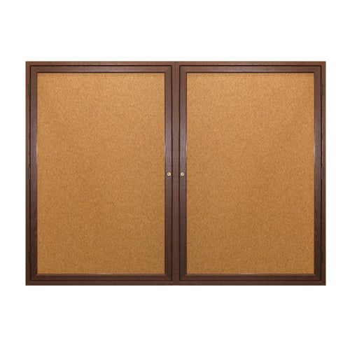 WOOD ENCLOSED 96x30 BULLETIN BOARD WITH 2 DOORS (SHOWN IN WALNUT)
