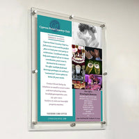 36 x 48 Floating, Wall Mount Clear Acrylic Sign Holder with Standoff Hardware in 3 Finishes
