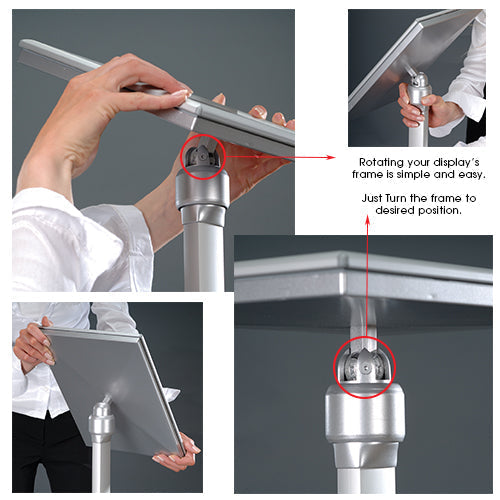 With the adjustable and tilted frame 11x17, you are not limited to how you want your display to appear. Have your frame horizontal or vertical with or without a tilt to it.
