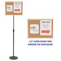 ADJUSTABLE PEDESTAL 20 x 15 CORK BOARD WOOD FRAME FLOOR SIGN STAND