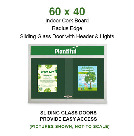 Indoor Bulletin Cork Boards 60" x 40" with Personalized Message Header (2 Sliding Glass Doors)