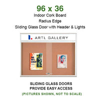 Indoor Bulletin Cork Boards 72" x 24" with Personalized Message Header (2 Sliding Glass Doors)