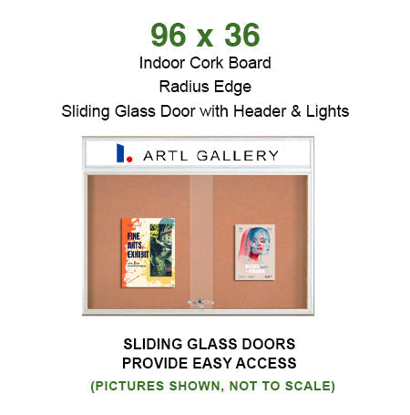 Indoor Bulletin Cork Boards 72" x 24" with Personalized Message Header (2 Sliding Glass Doors)