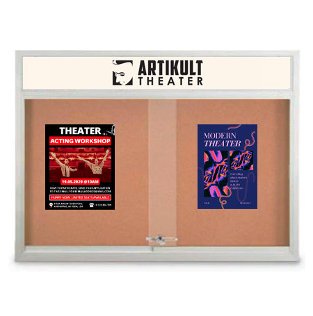 Indoor Bulletin Cork Boards 72" x 24" with Personalized Message Header (2 Sliding Glass Doors)