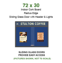 Indoor Bulletin Cork Boards 72" x 30" with Personalized Message Header (2 Sliding Glass Doors)