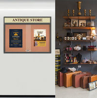 Indoor Bulletin Cork Boards 84" x 30" with Personalized Message Header (3 Sliding Glass Doors)