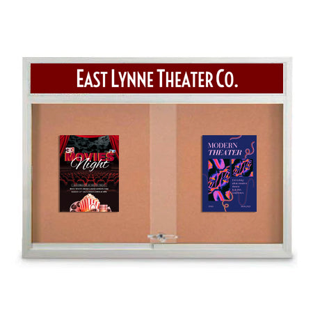 Indoor Bulletin Cork Boards 84" x 48" with Personalized Message Header (3 Sliding Glass Doors)
