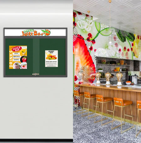 Indoor Bulletin Cork Boards 84" x 48" with Personalized Message Header (3 Sliding Glass Doors)