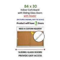 3-Door Bulletin Boards Sliding Glass Doors | Indoor Enclosed Cork Board 84x30 Lighted with Message Header