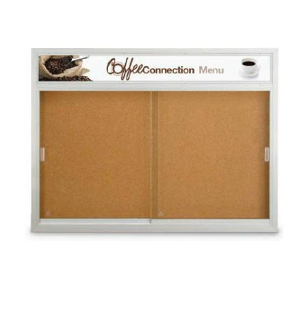 Indoor Bulletin Cork Boards with Personalized Header and LED Light | Locking Sliding Glass Doors