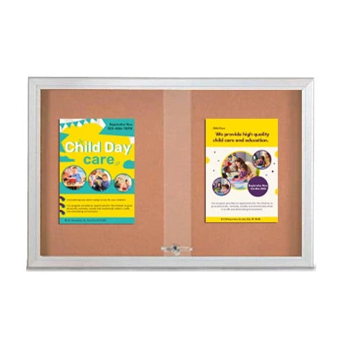 Indoor Enclosed Bulletin Cork Boards 60 x 30 with Sliding Glass Doors (with RADIUS EDGE)