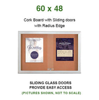 Indoor Enclosed Bulletin Cork Boards 60 x 48 with Sliding Glass Doors (with RADIUS EDGE)