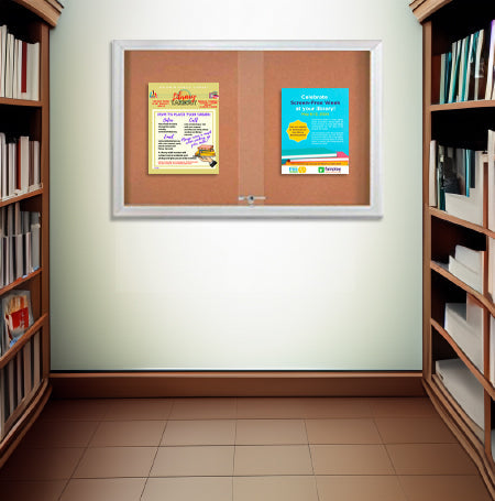 Indoor Enclosed Bulletin Cork Boards 84 x 24 with Sliding Glass Doors (with RADIUS EDGE)