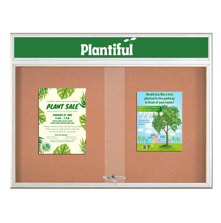 Indoor Bulletin Cork Boards 50x40 with Personalized Header (RADIUS EDGE) (Sliding Glass Doors)