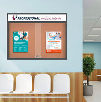 Indoor Bulletin Cork Boards 50x40 with Personalized Header (RADIUS EDGE) (Sliding Glass Doors)